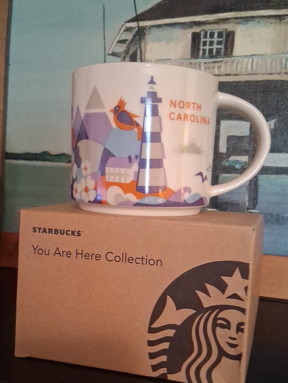 Starbucks North Carolina White Mug with Purple and Orange Design